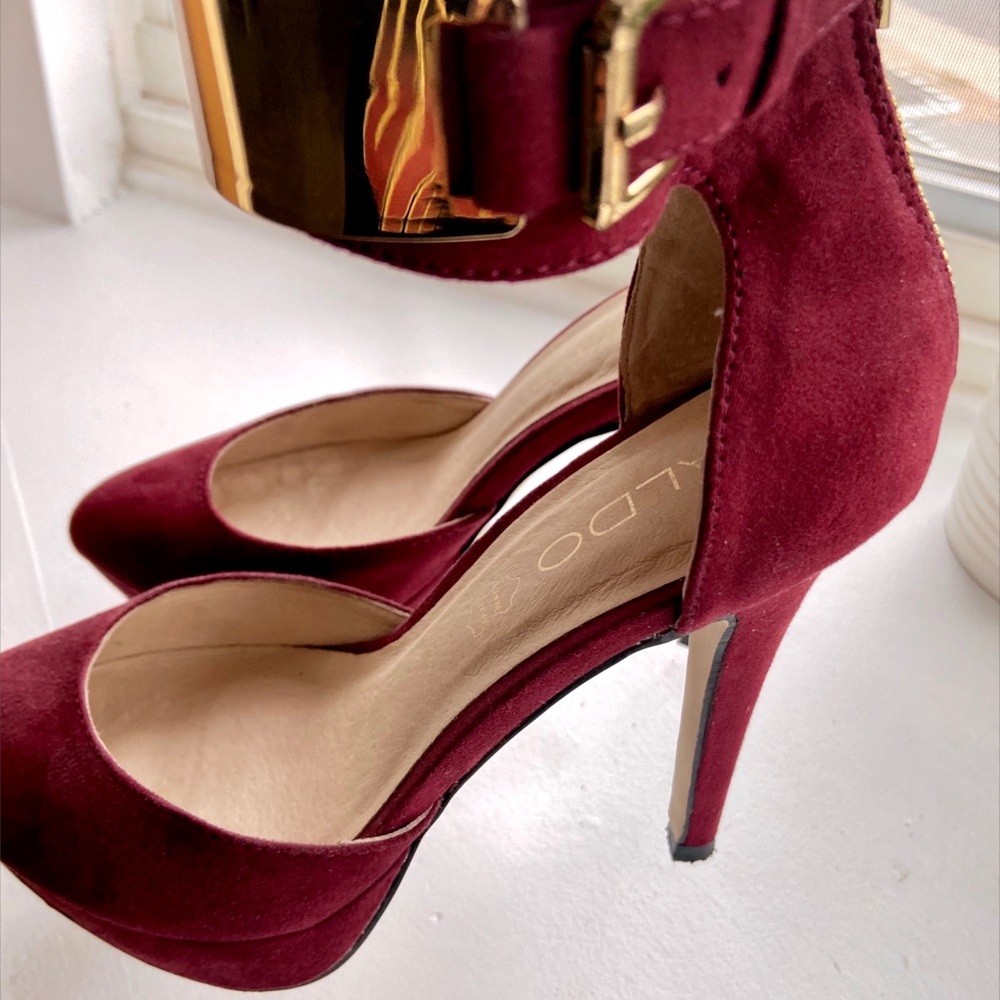 ALDO shoes | Maroon heels with gold ankle detail